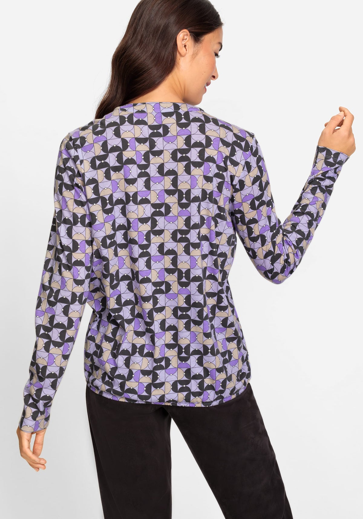 Long Sleeve Allover Print Geo Print T-Shirt containing TENCEL™ Modal
