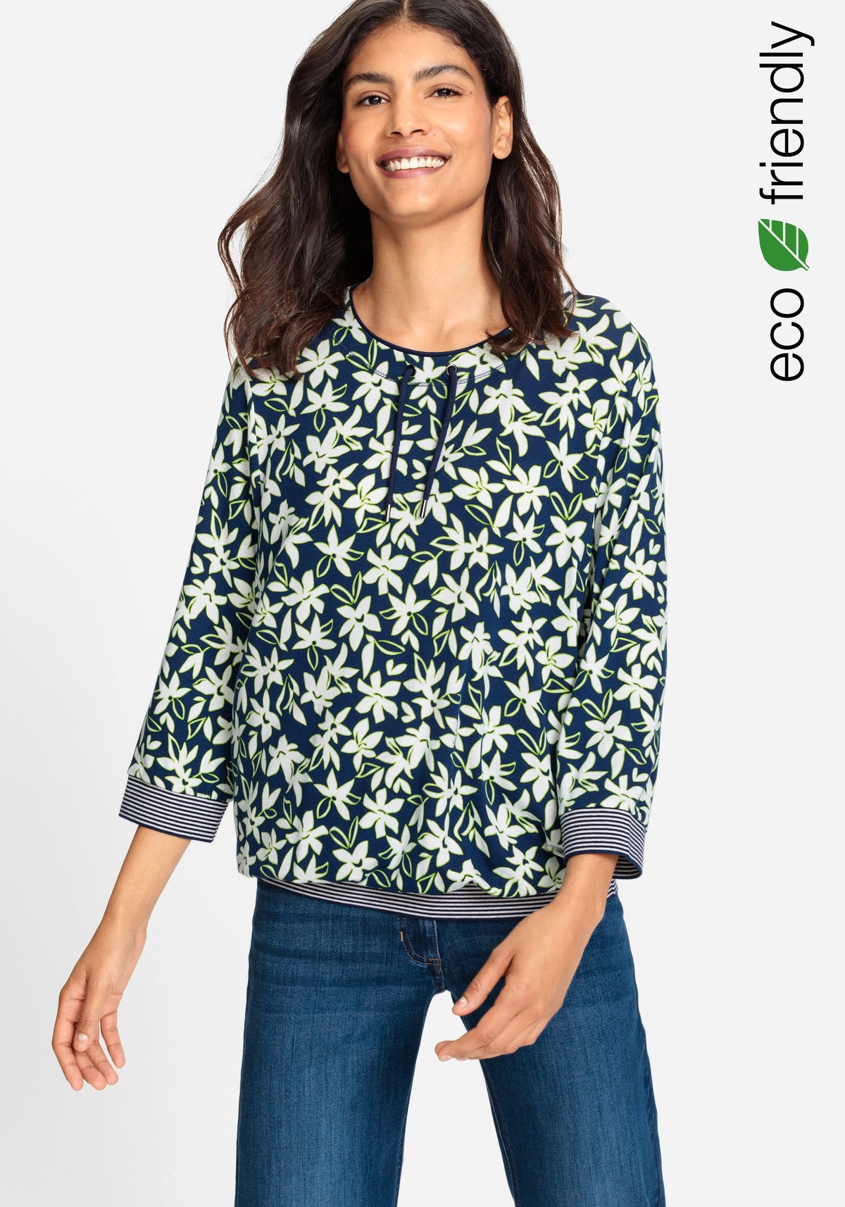 3/4 Sleeve Floral Print Tee containing LENZING™ ECOVERO™ Viscose