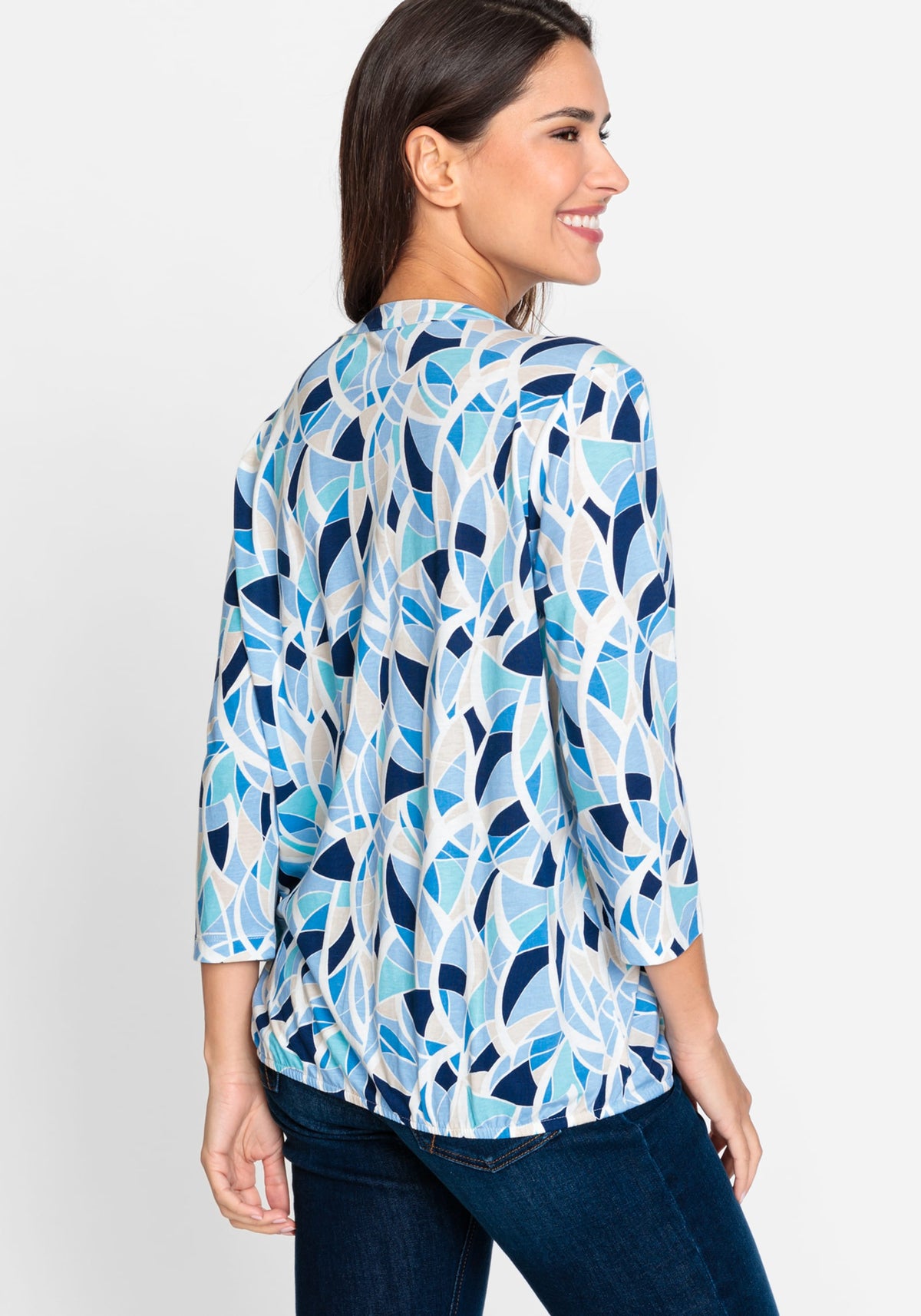 Cotton Blend 3/4 Sleeve Geo Print Tunic T-Shirt containing TENCEL™ Modal