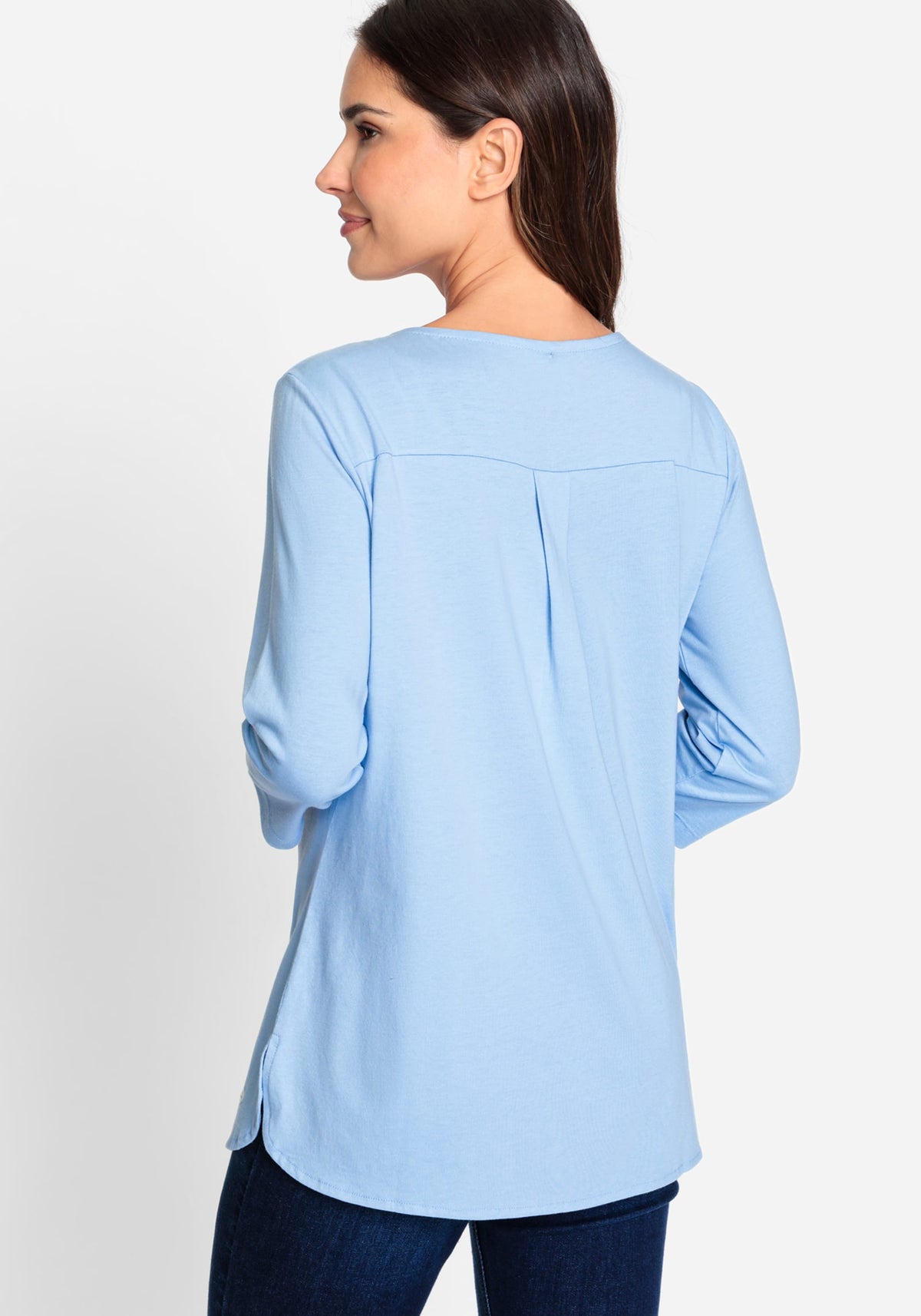 Cotton Blend 3/4 Sleeve Keyhole T-Shirt containing TENCEL™ Modal