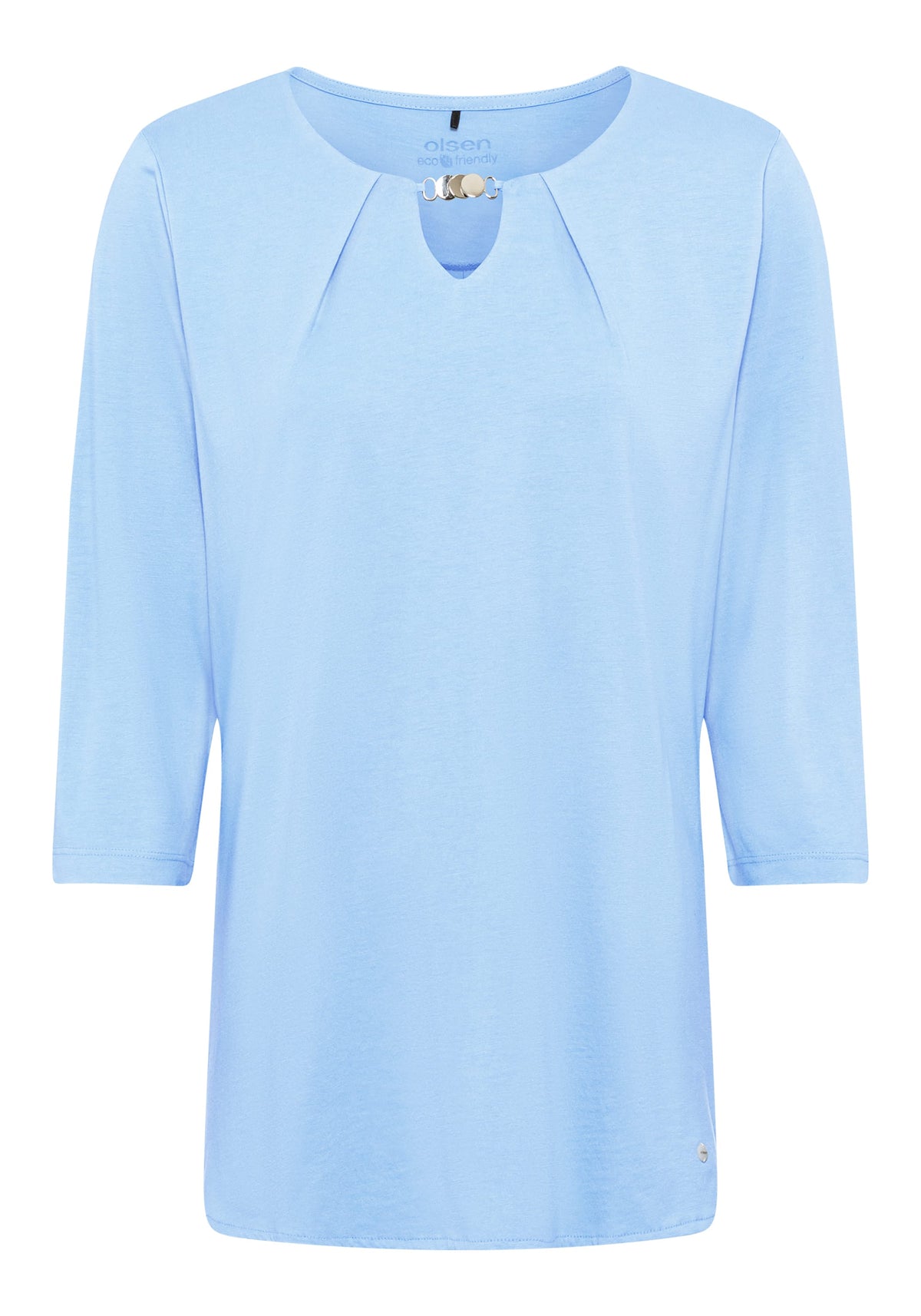 Cotton Blend 3/4 Sleeve Keyhole T-Shirt containing TENCEL™ Modal