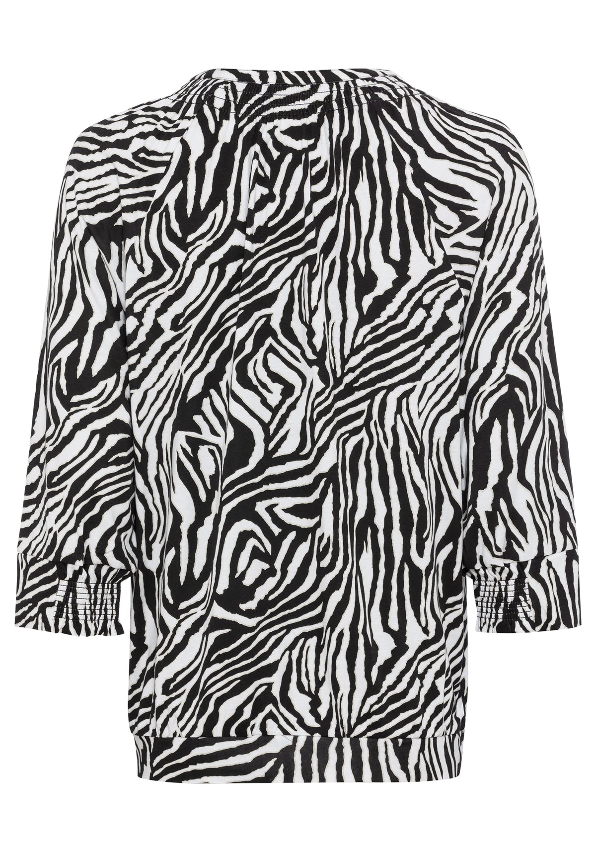 Cotton Blend 3/4 Sleeve Zebra Print Tie-Neck T-Shirt containing TENCEL™ Modal