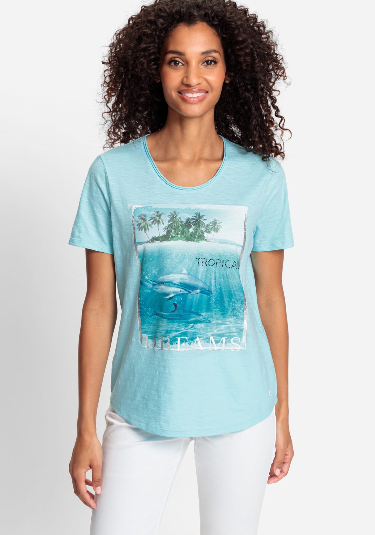 100% Cotton Short Sleeve Dolphin Placement Print Tee