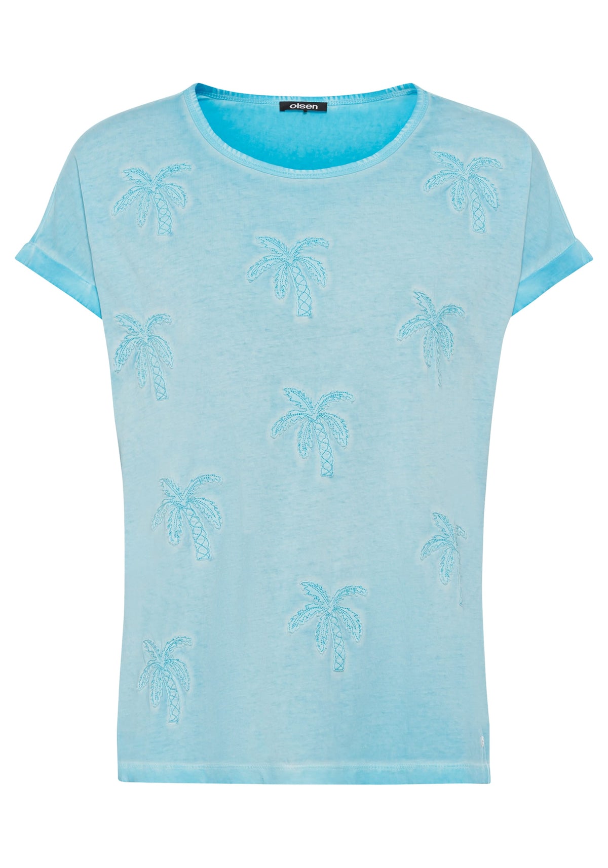 100% Cotton Short Sun-Bleached Tee with Palm Tree Applique