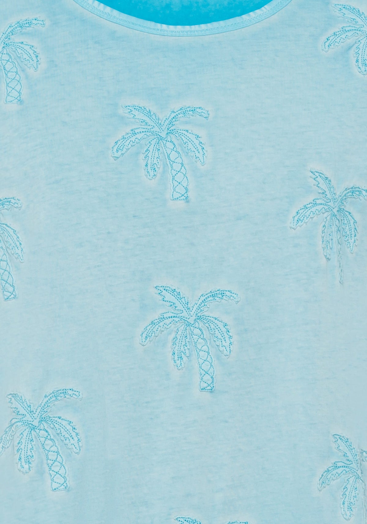 100% Cotton Short Sun-Bleached Tee with Palm Tree Applique