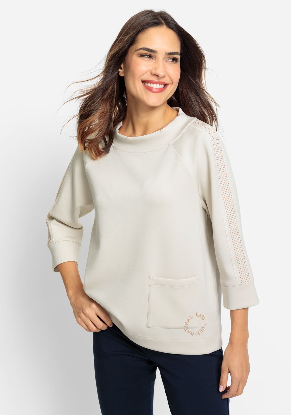 3/4 Sleeve Scuba Jersey Top with Embellishment