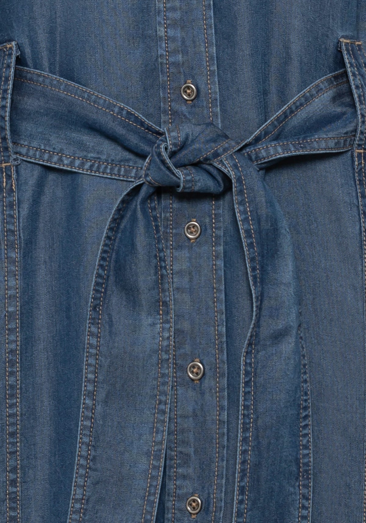 Denim Shirt Dress with Belt &amp; Roll Tab Sleeve Detail