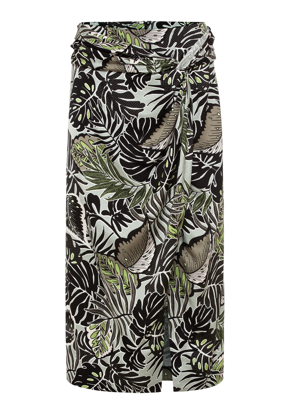 Satin Effect Midi Skirt with Leaf Print