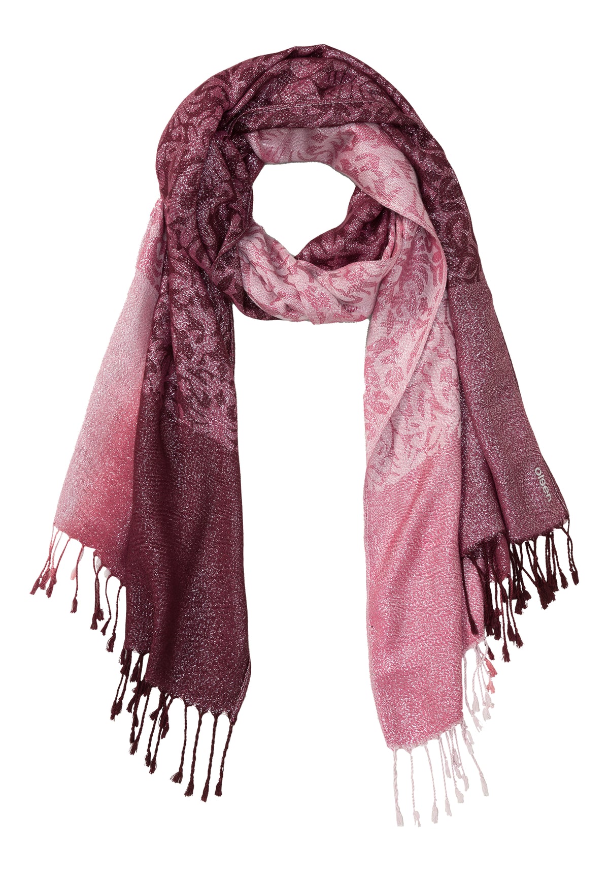Floral and Lurex Scarf with Fringe Trim