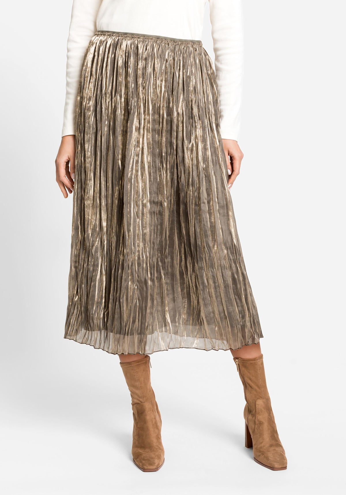 Shimmer Crinkle Pleated Midi Skirt