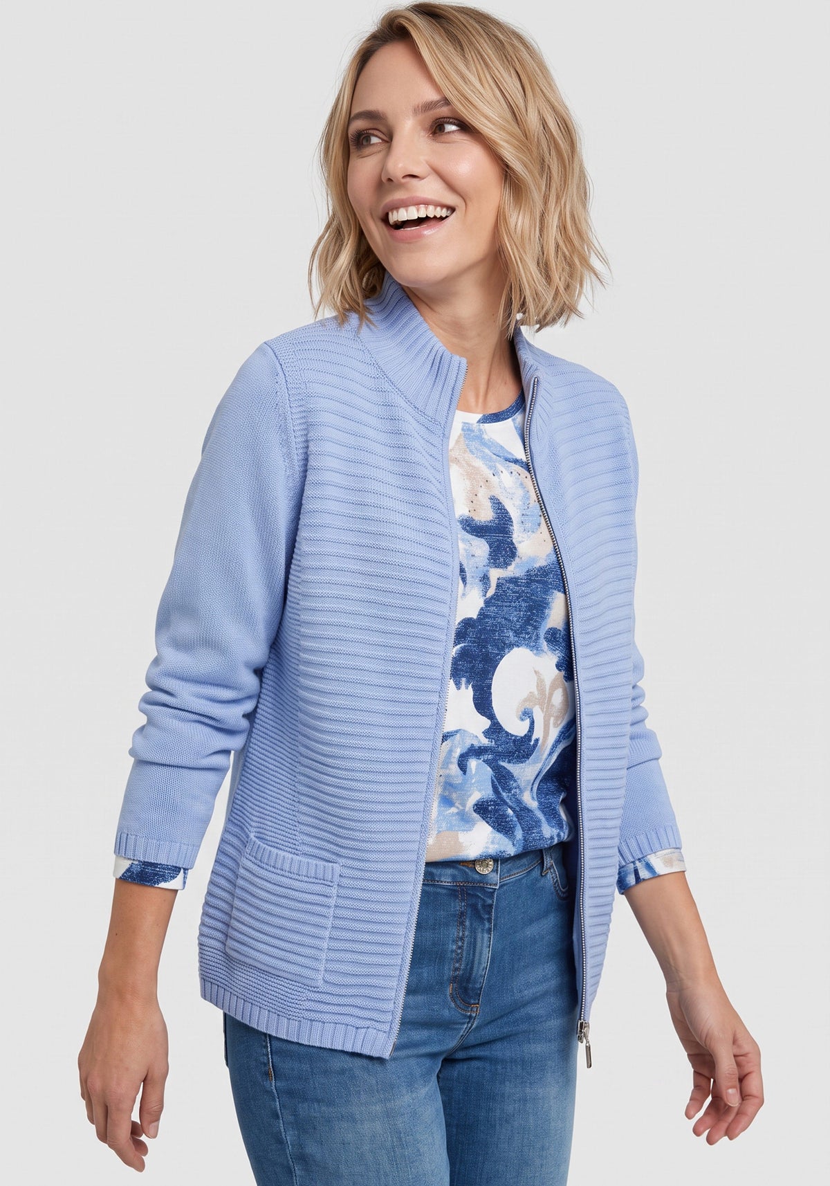 Rib Knit Zip Cardigan