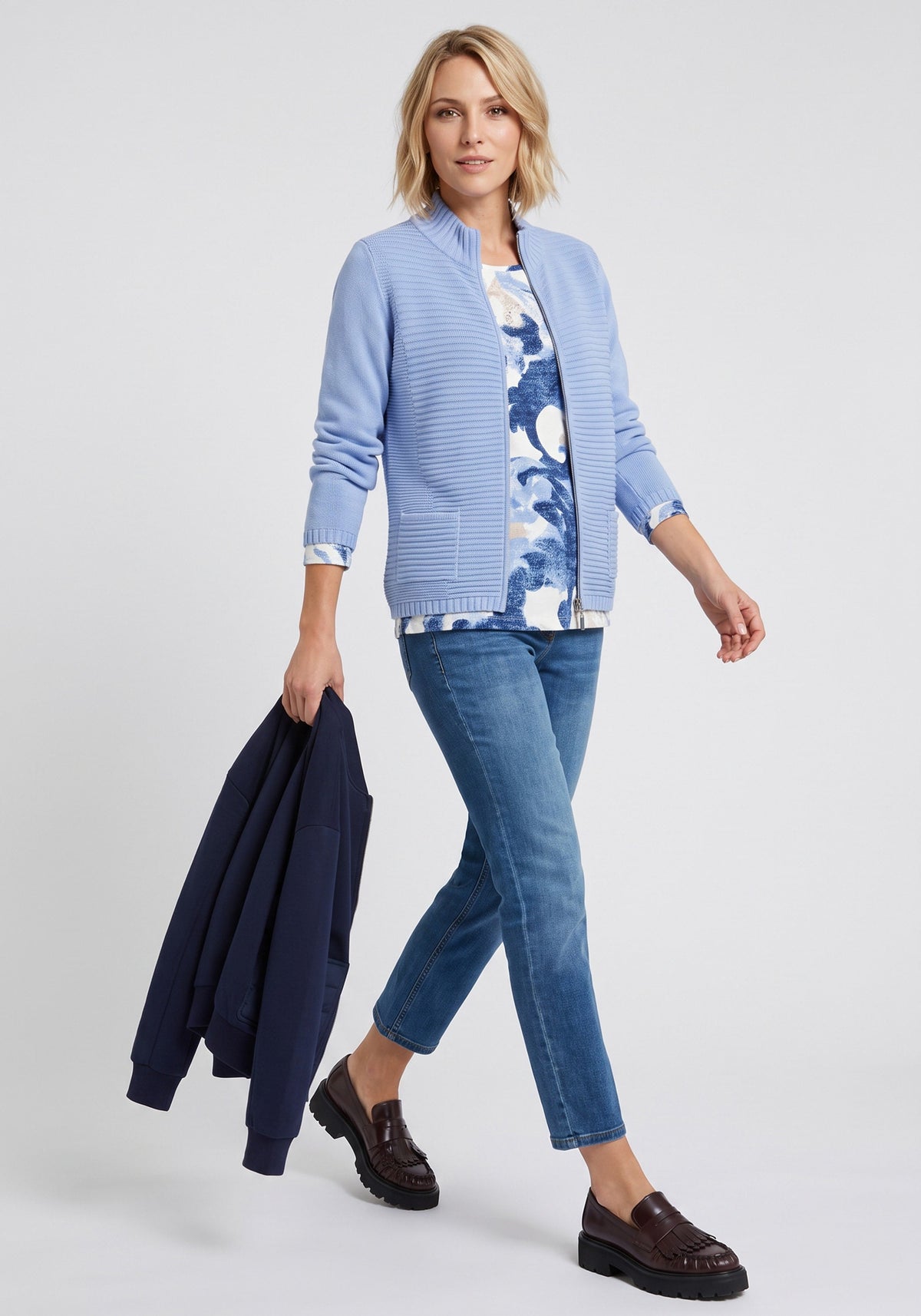 Rib Knit Zip Cardigan