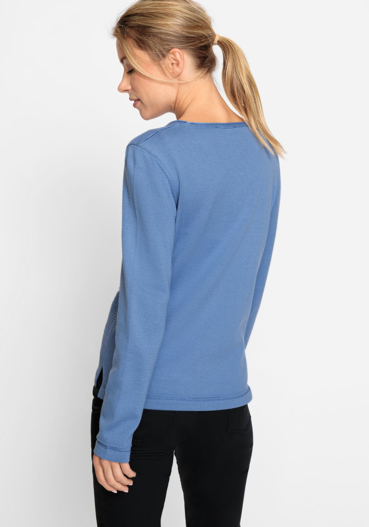 Cotton Blend Long Sleeve Rib Knit Pullover