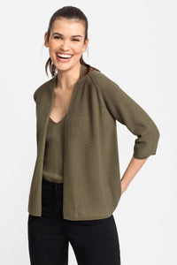 Cotton Blend 3/4 Sleeve Solid Open Front Cardigan