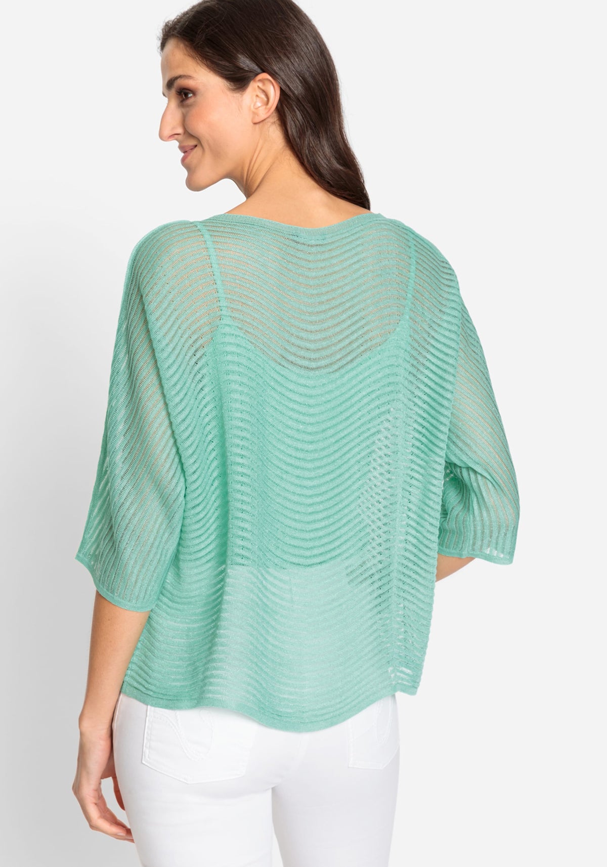 3/4 Sleeve Open Knit Boat Neck Pullover Top