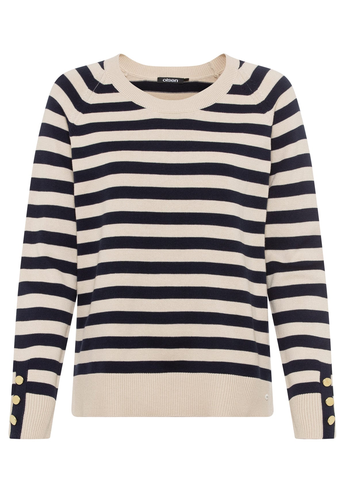 Cotton Blend Long Sleeve Stripe Boat Neck Sweater