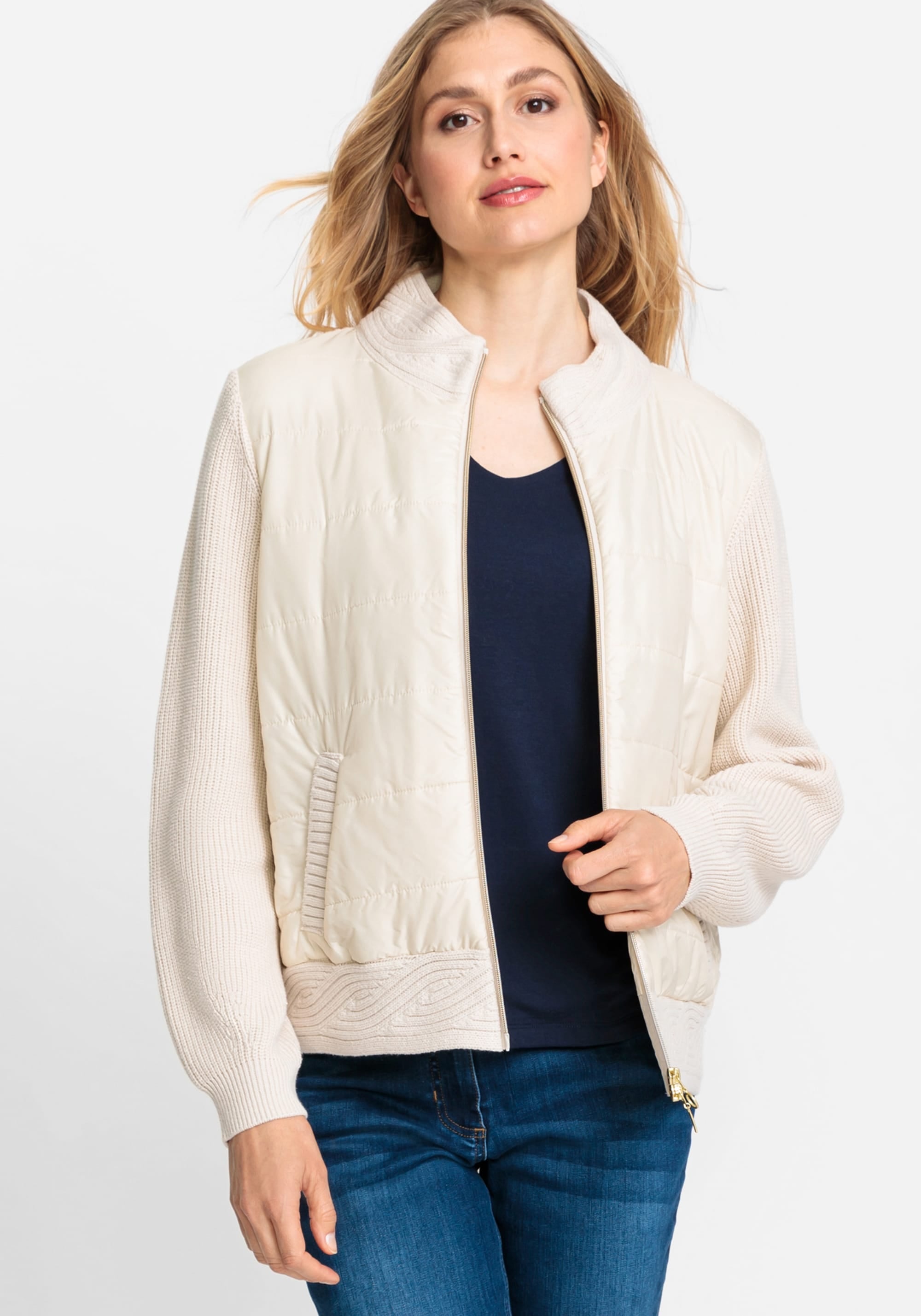 Cotton Blend Long Sleeve Mixed Media Sweater Jacket - Olsen Fashion Canada