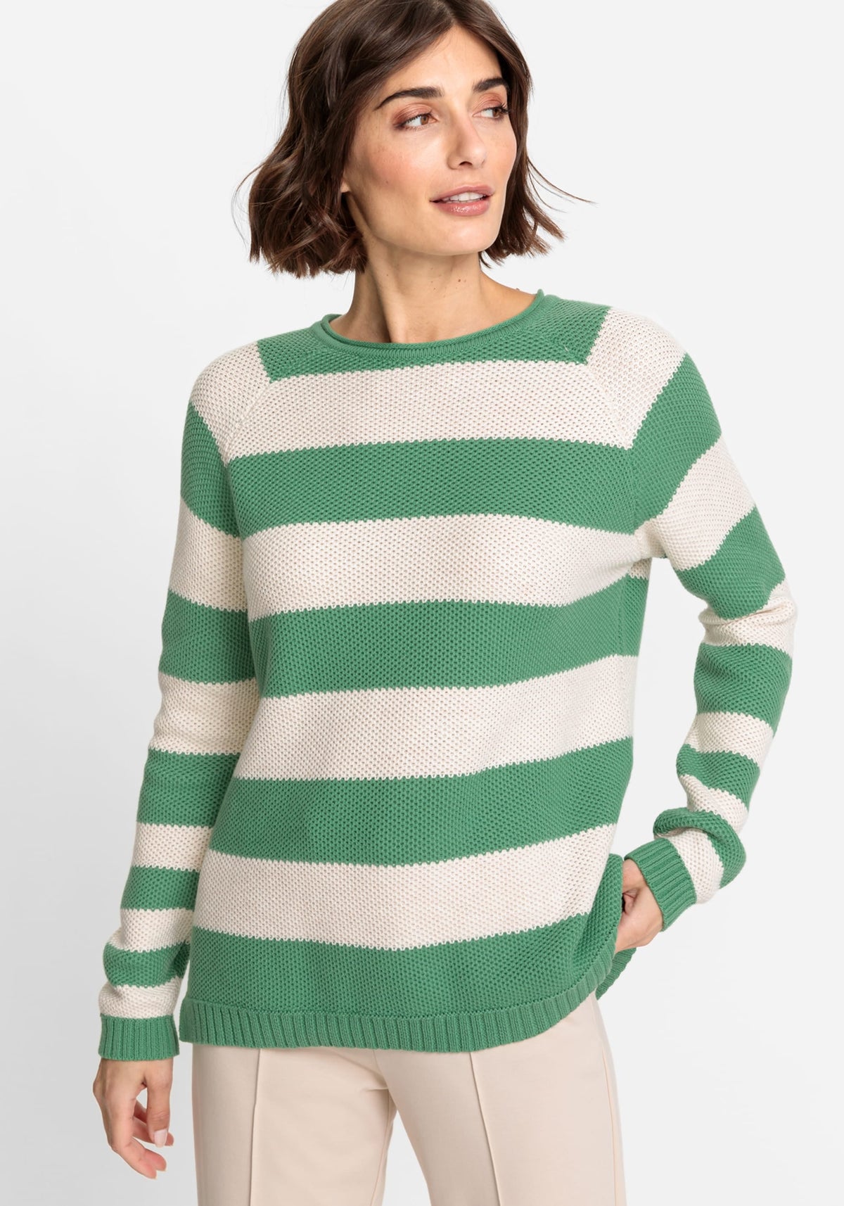 Cotton Blend Long Sleeve Striped Pullover