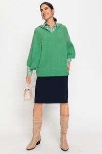 Cotton Blend 3/4 Sleeve Hooded Poncho Pullover
