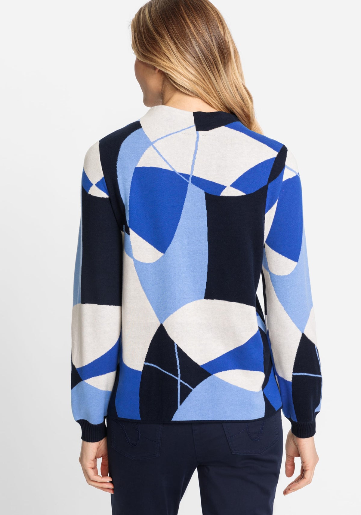 Cotton Blend Long Sleeve Geopattern Sweater