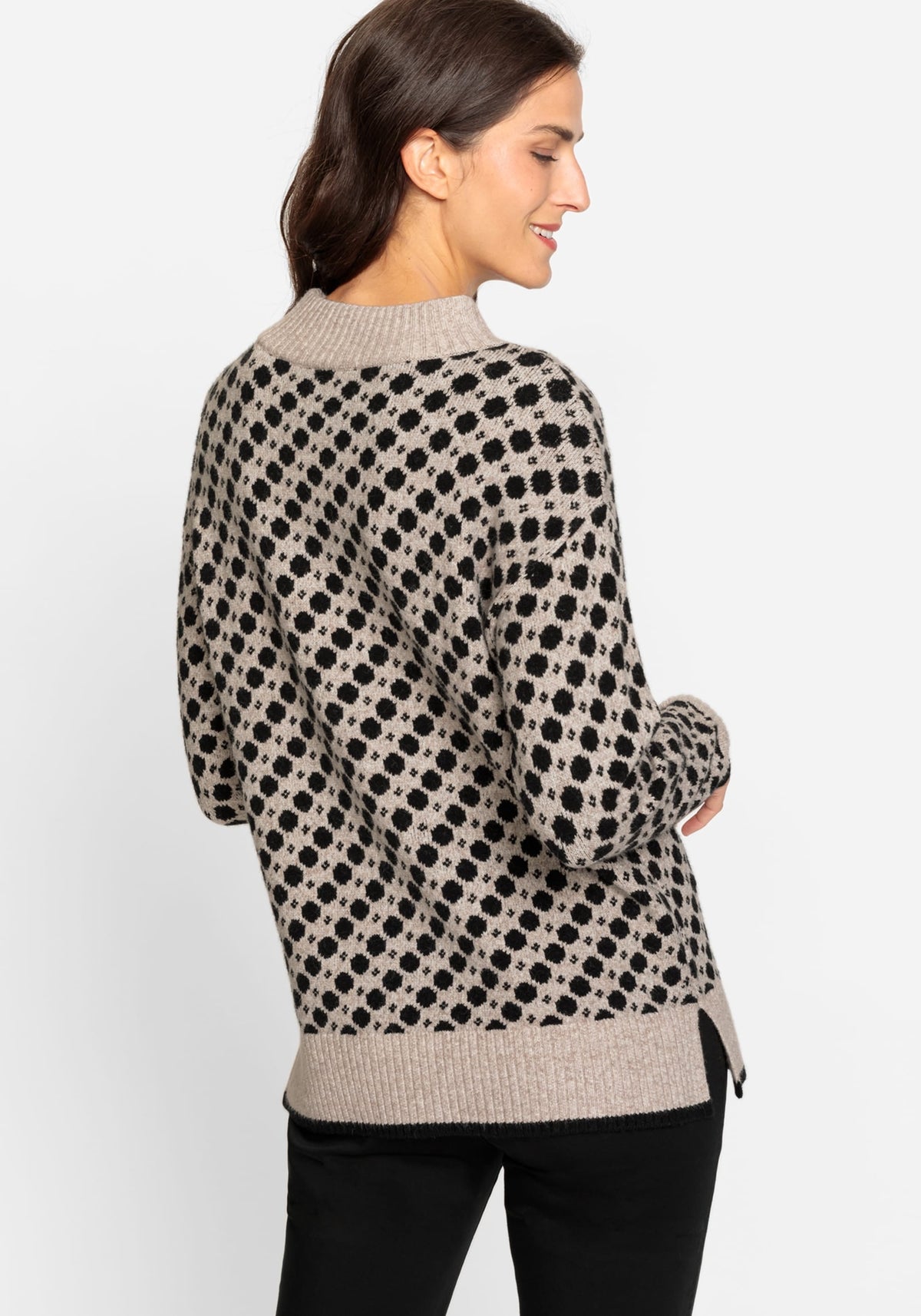 Long Sleeve Funnel Neck Dot Sweater