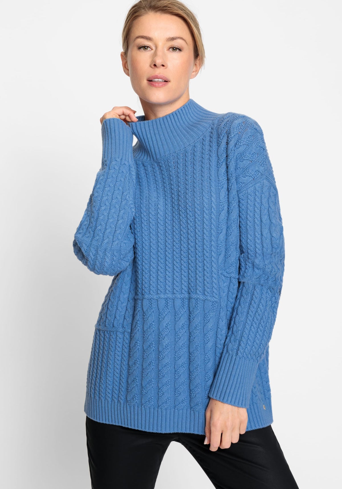 Pull à manches longues en tricot de coton mélangé à câbles multiples