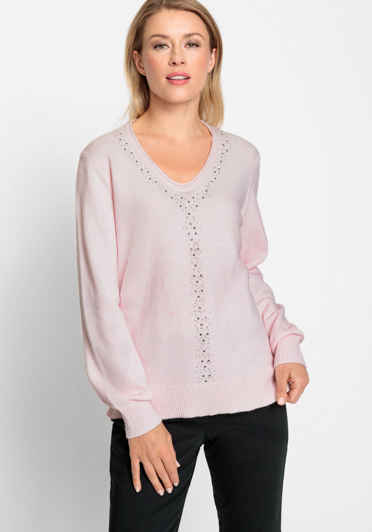 Long Sleeve Rhinestone Embellished Sweater
