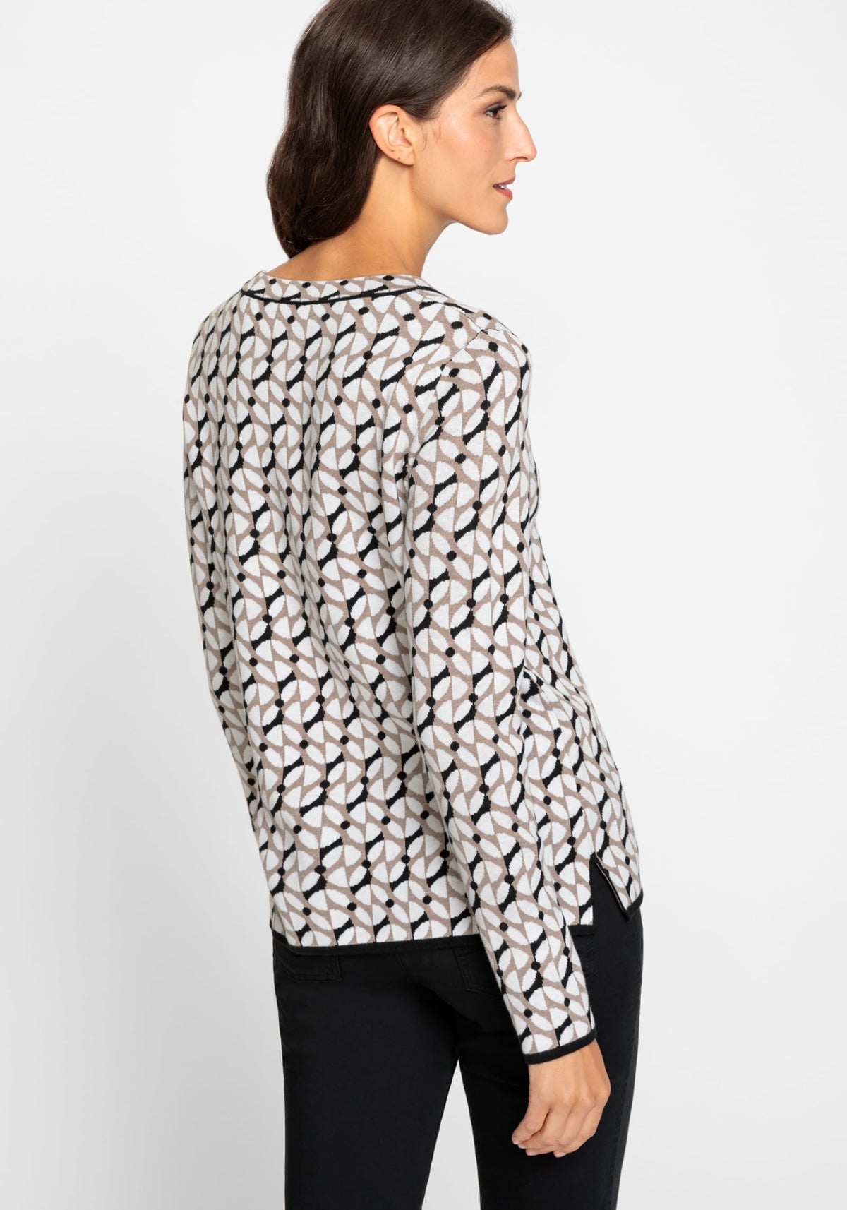 Cotton Blend Long Sleeve Geo Pullover