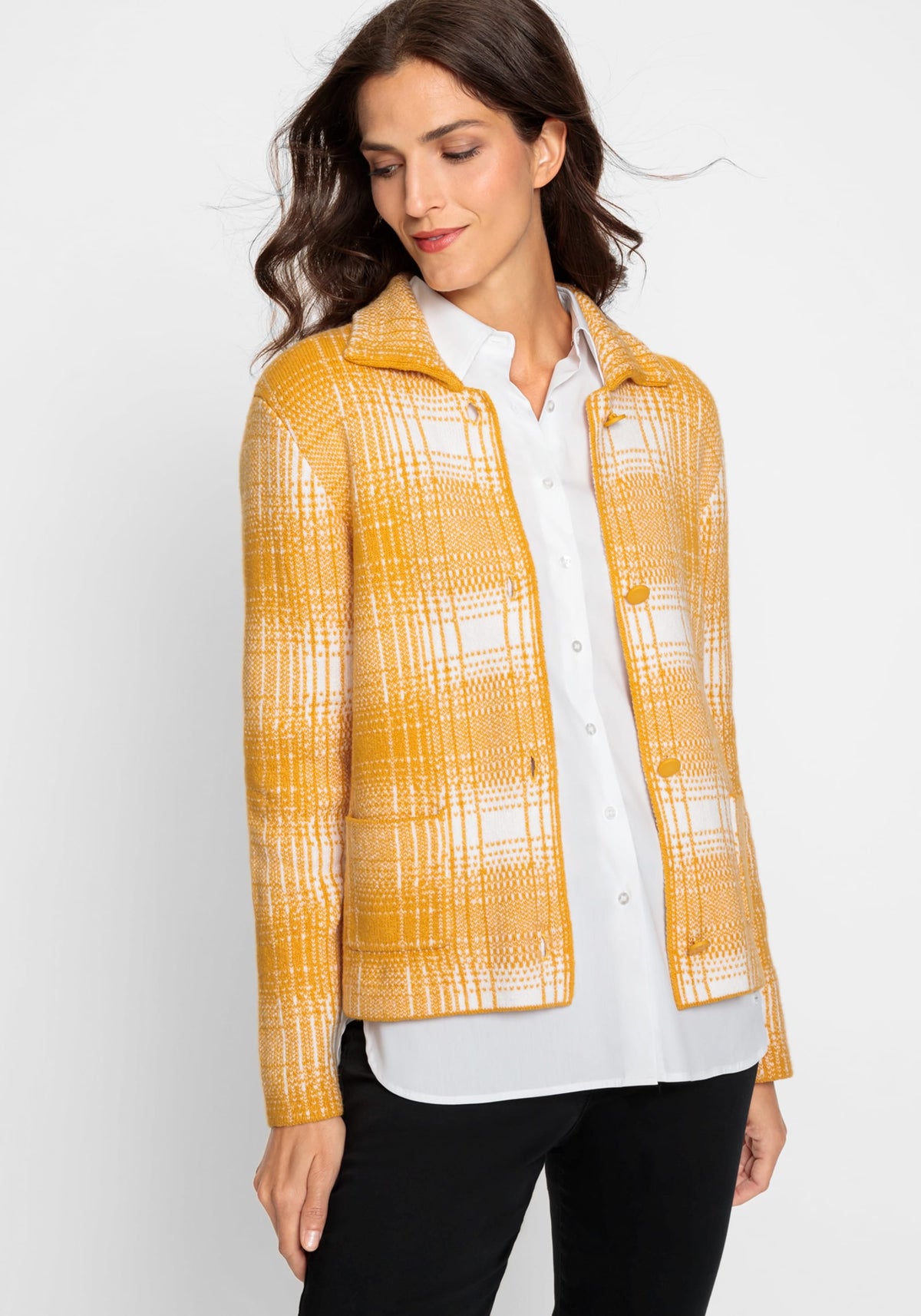 Cotton Blend Long Sleeve Plaid Button Front Cardigan