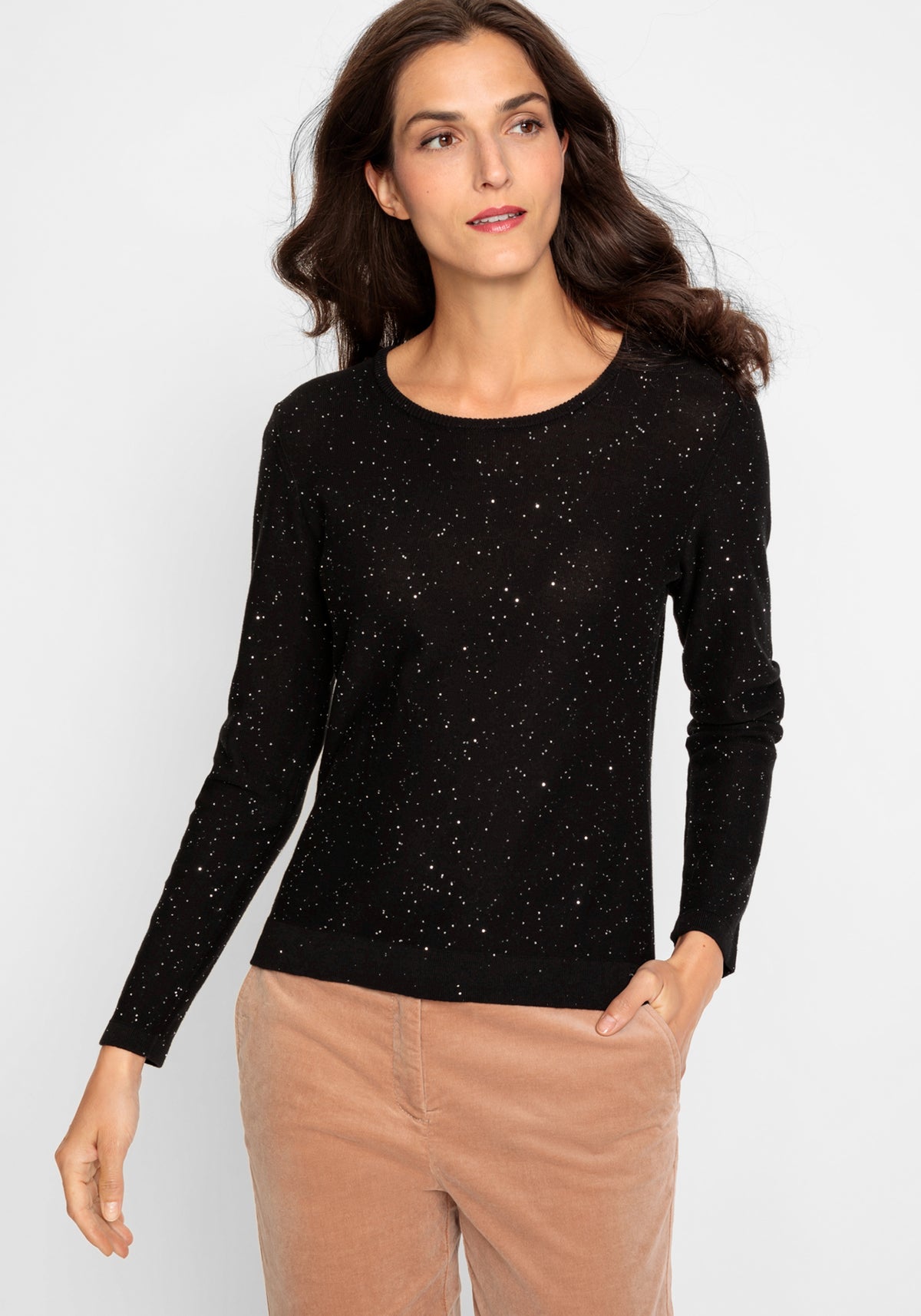 Cotton Blend Long Sleeve Allover Sparkle Pullover