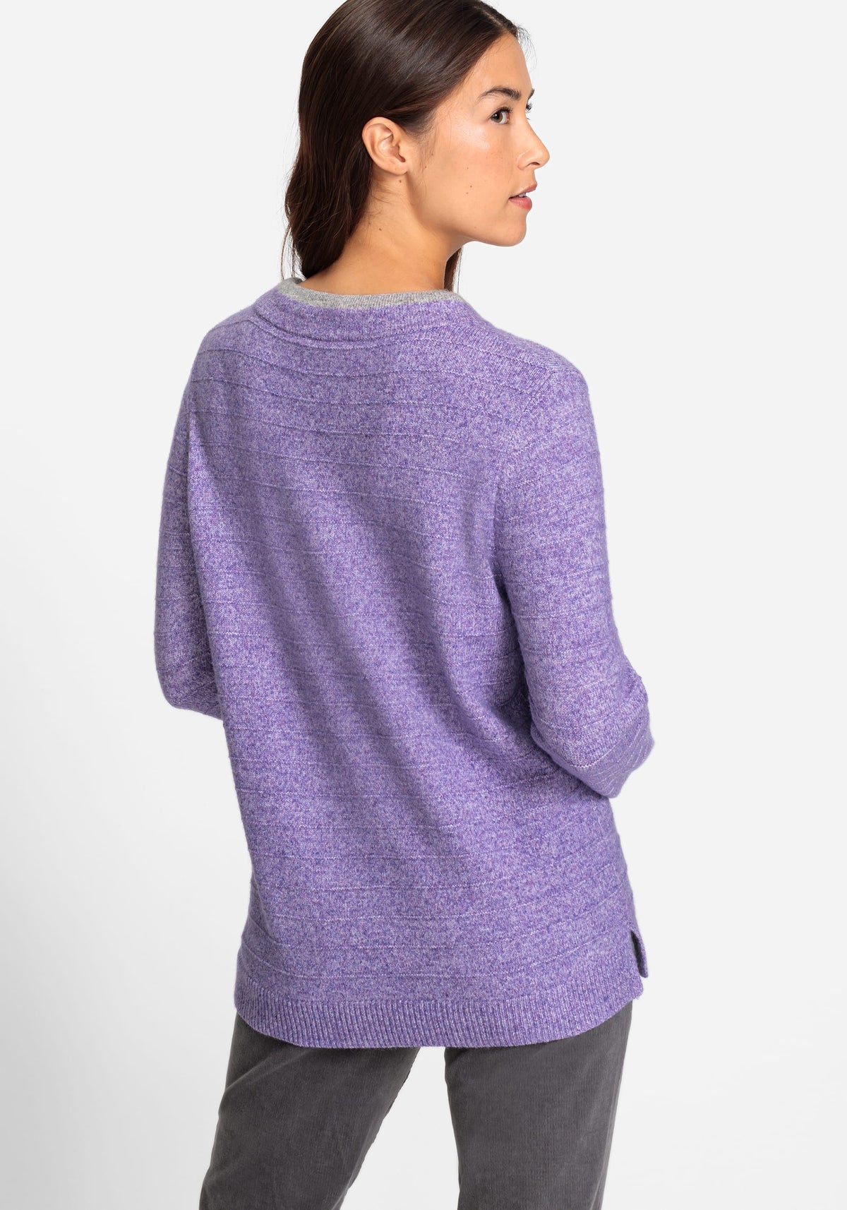 Long Sleeve Drawstring Jewel Neck Mélange Knit Sweater