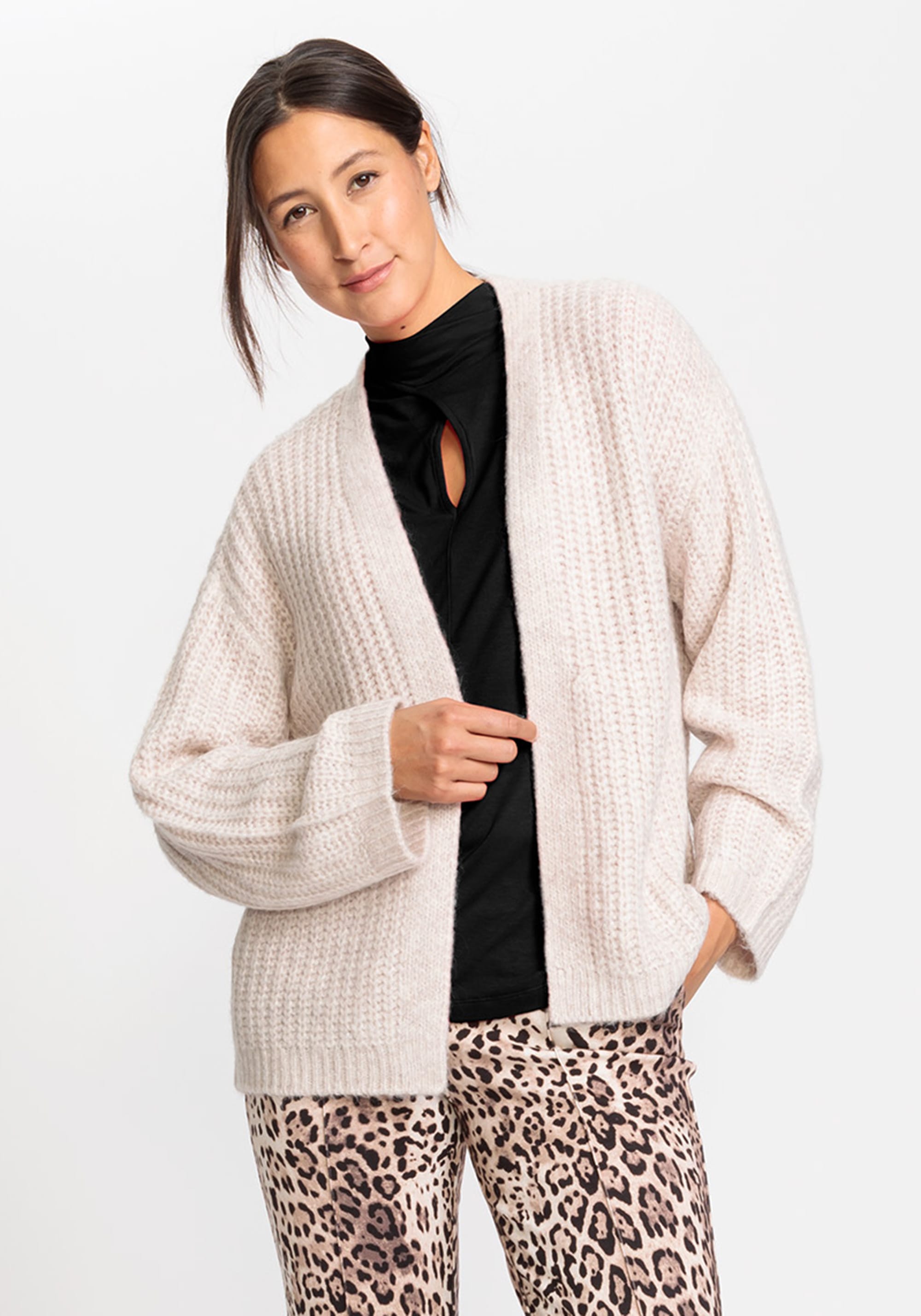 Long Sleve Chunky Knit Open Front Cardigan