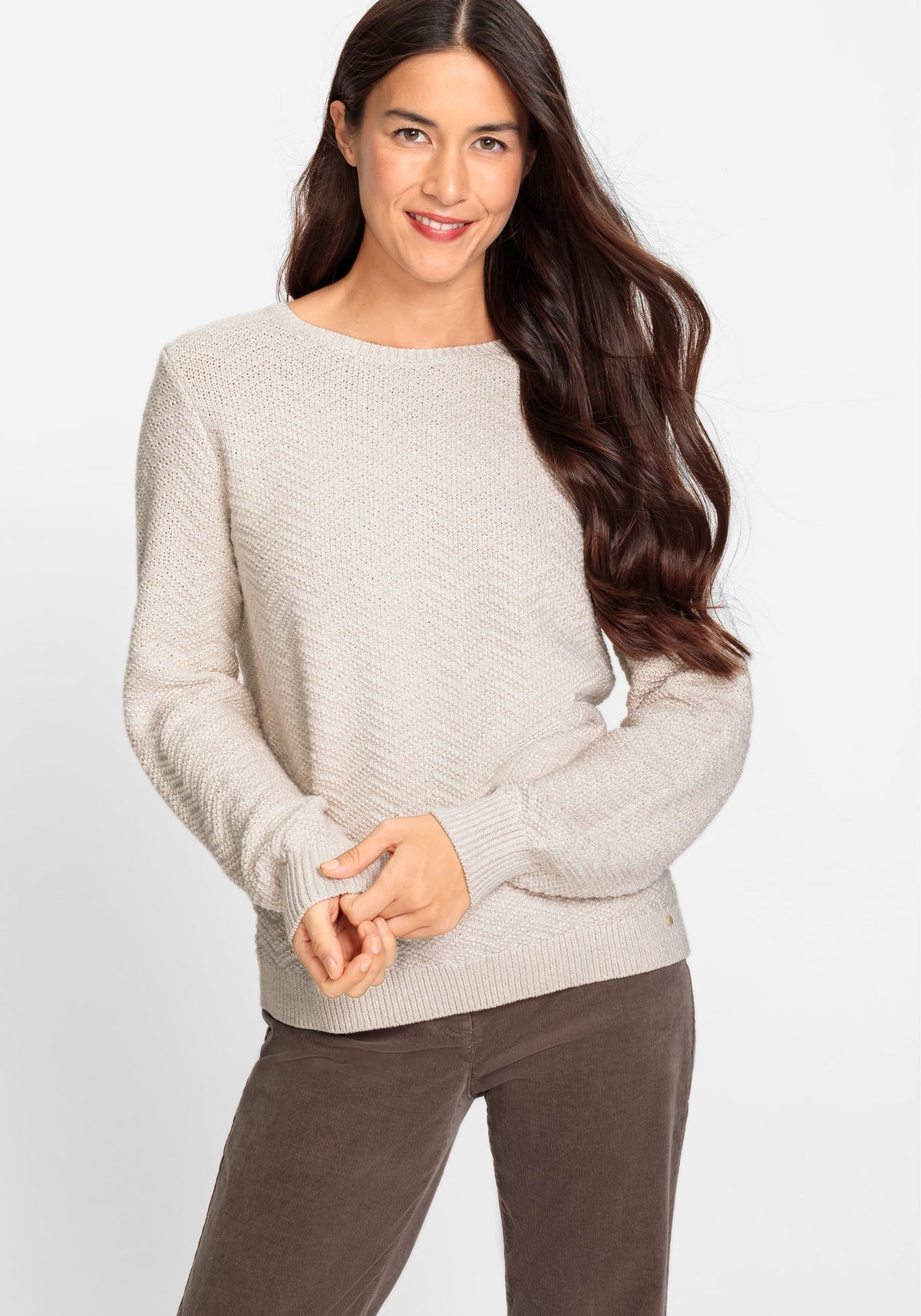 Cotton Blend Long Sleeve Lurex Sweater