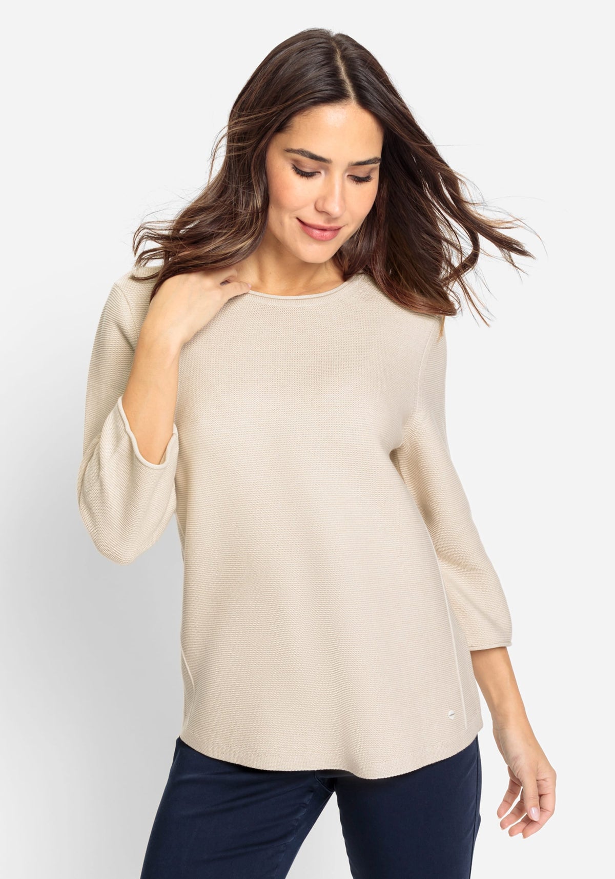 Cotton Blend 3/4 Sleeve Boat Neck Pullover