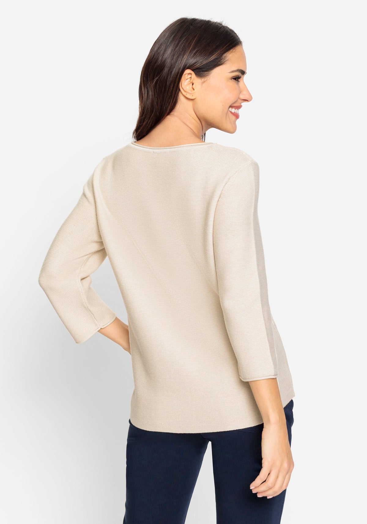 Cotton Blend 3/4 Sleeve Boat Neck Pullover