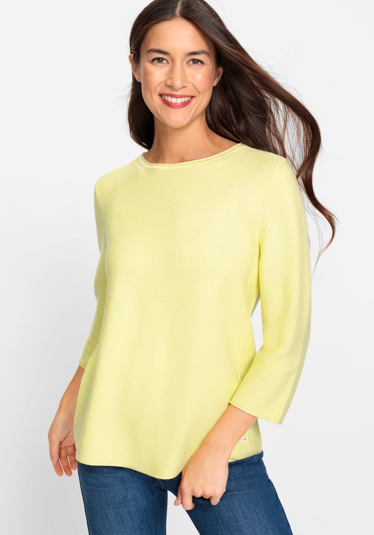 Cotton Blend 3/4 Sleeve Solid Pullover