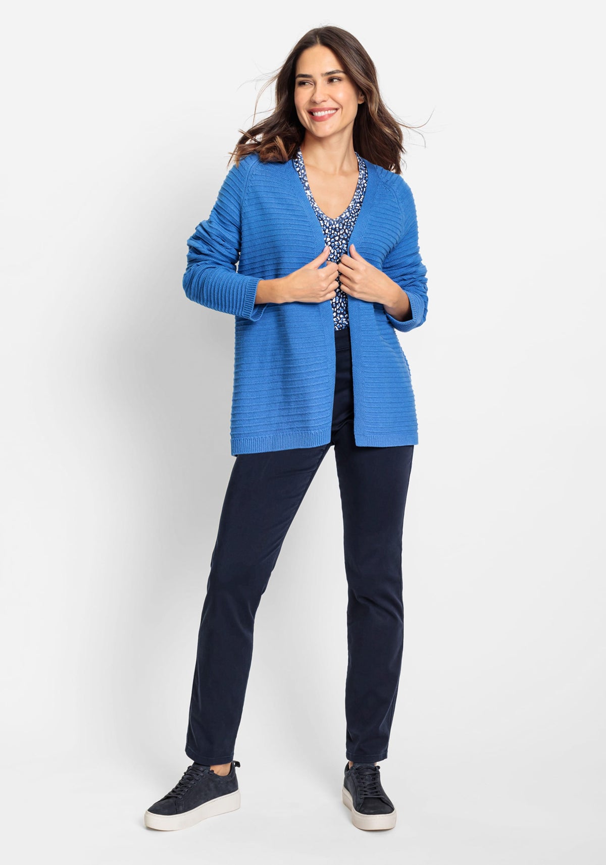 Cotton Blend Long Sleeve Open Front Solid Cardigan
