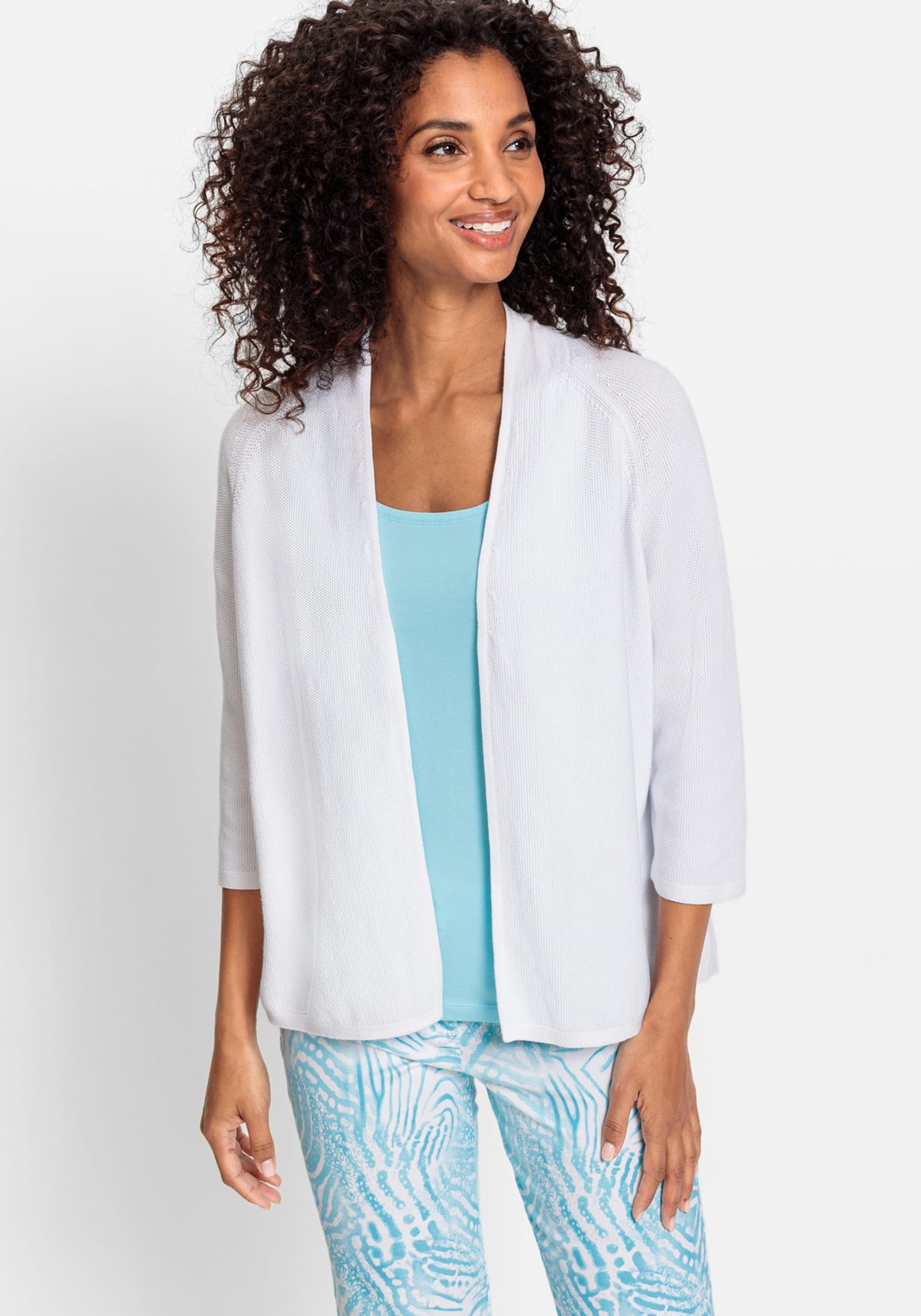 100% Cotton 3/4 Sleeve Open Front Cropped Cardigan