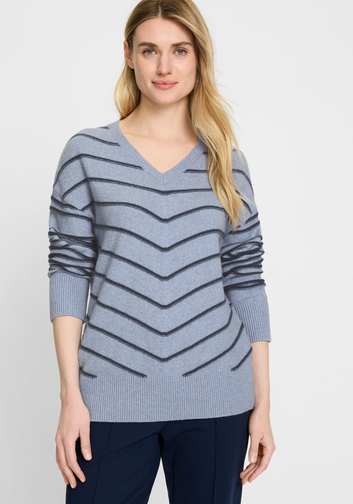 Chevron Stripe V-Neck Sweater