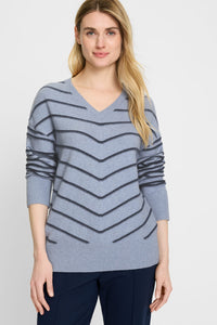 Chevron Stripe V-Neck Sweater