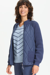 Quilted Mixed Media Zip Front Cardigan