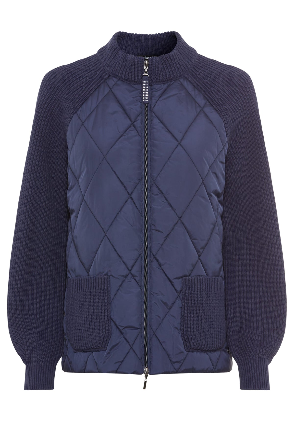 Quilted Mixed Media Zip Front Cardigan