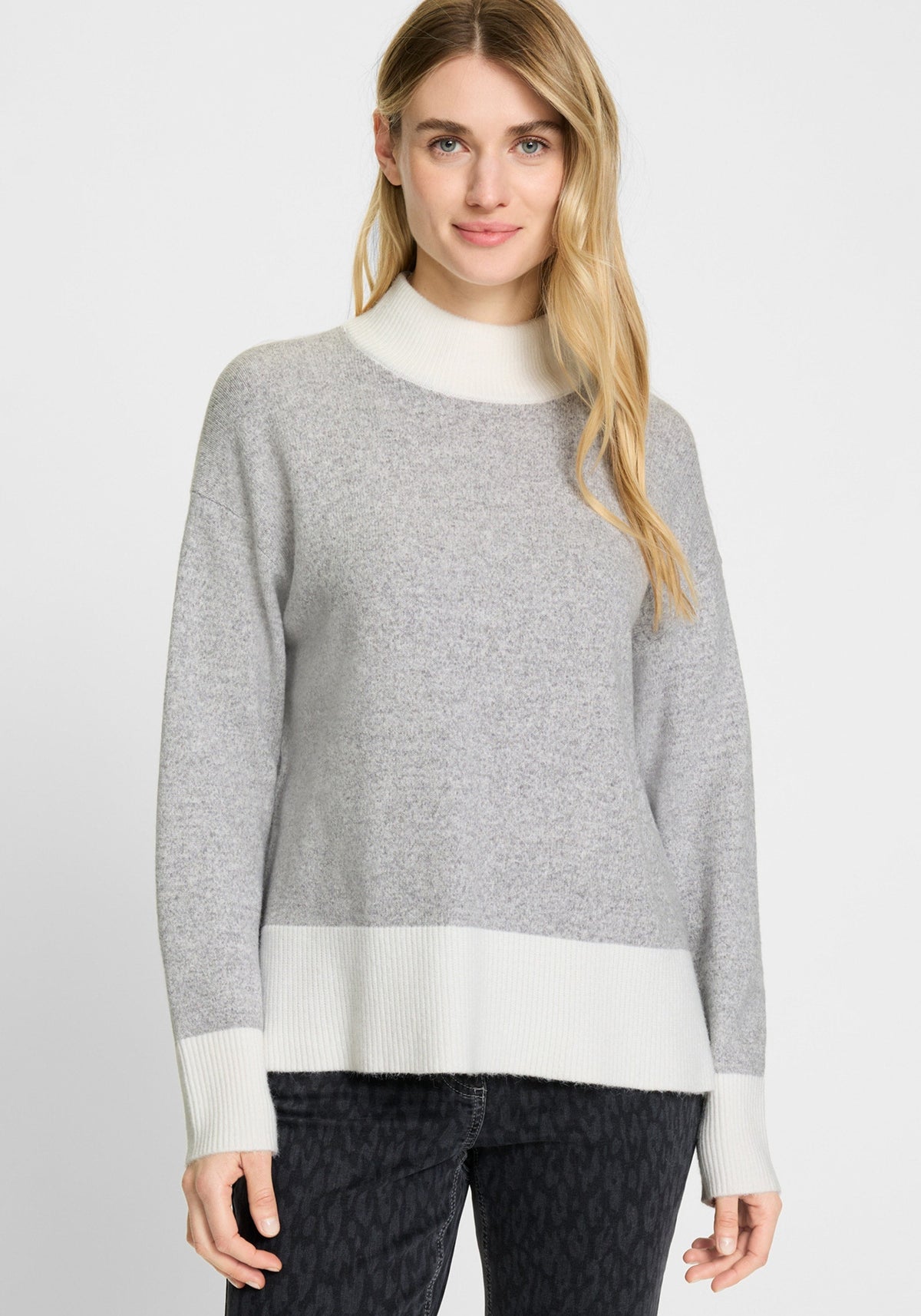 Mélange Knit Mock Neck Sweater