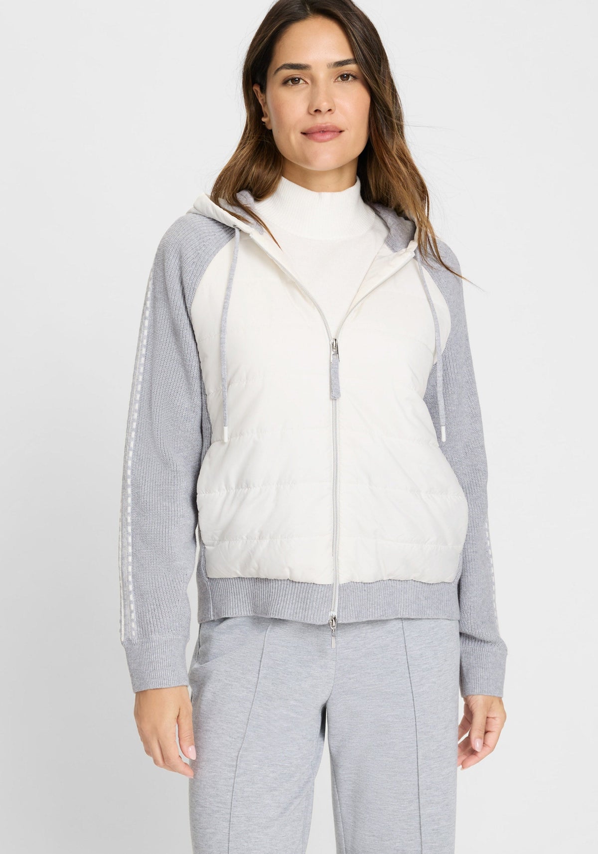 Zip Front Mixed Media Hooded Jacket