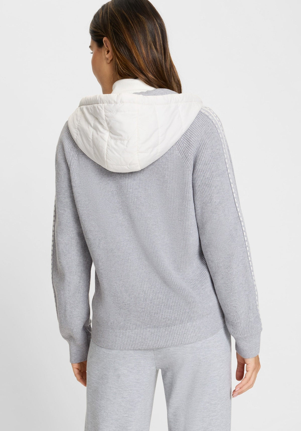 Zip Front Mixed Media Hooded Jacket