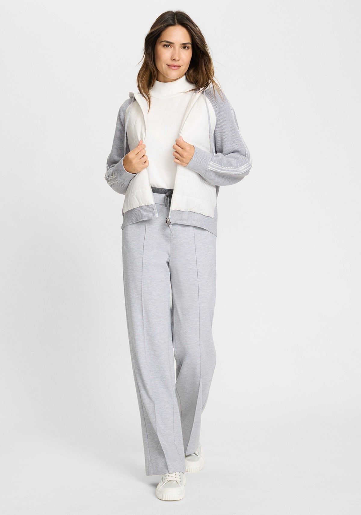 Zip Front Mixed Media Hooded Jacket