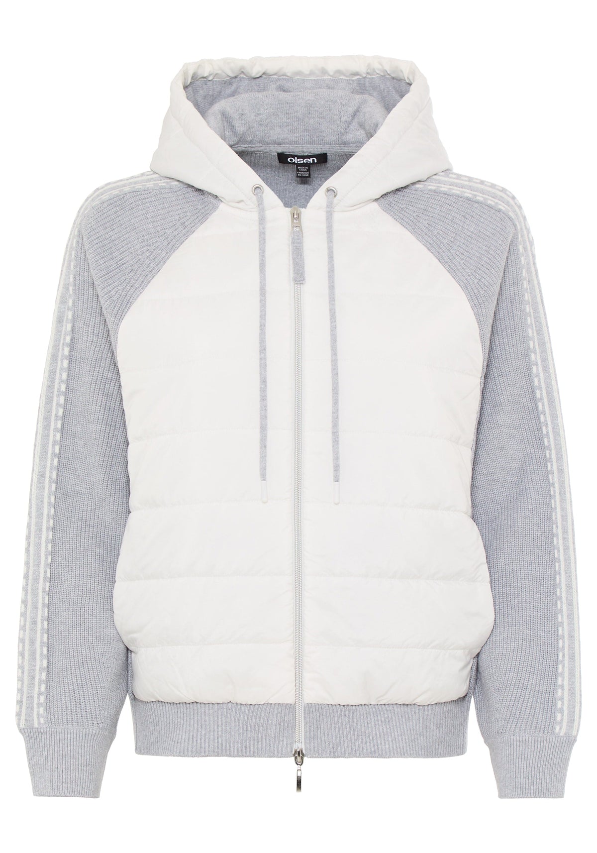 Zip Front Mixed Media Hooded Jacket