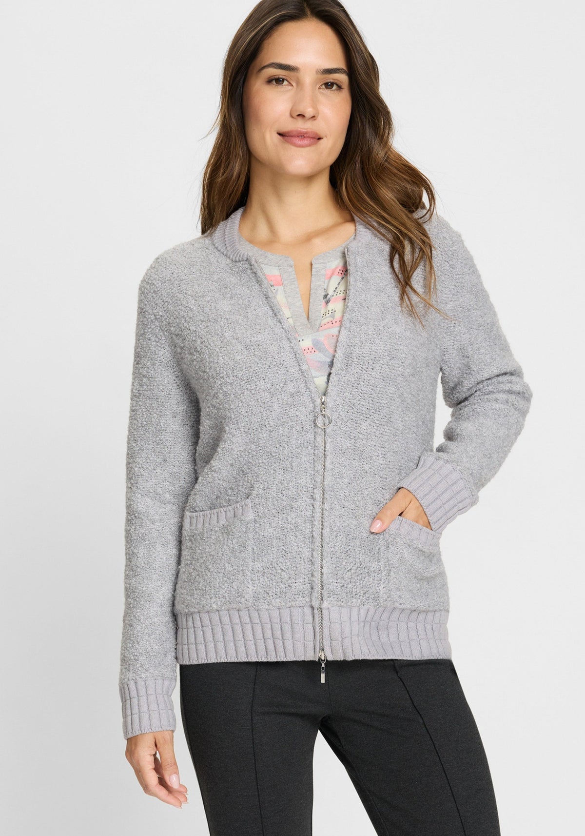 Bouclé Zip Front Cardigan