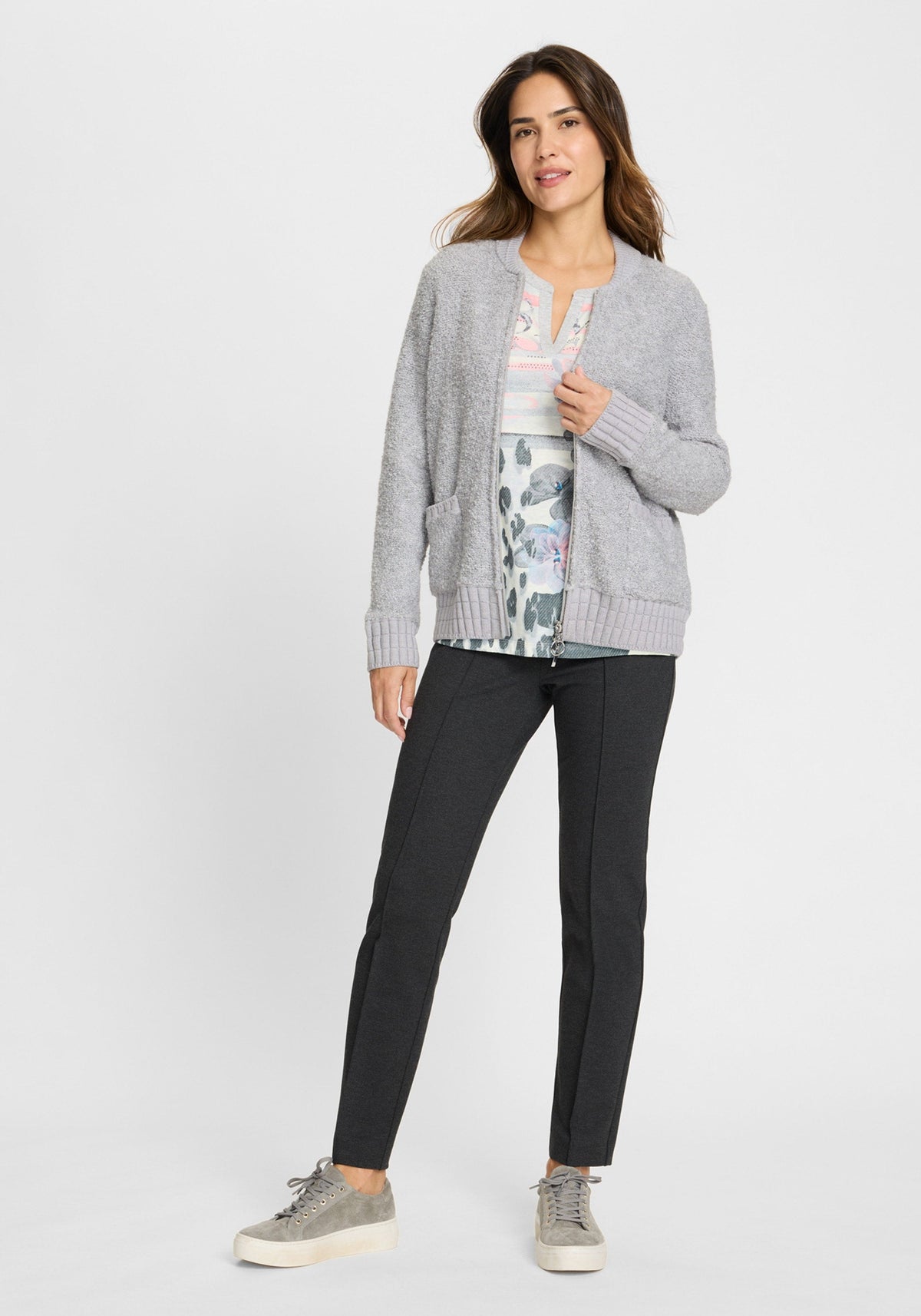 Bouclé Zip Front Cardigan