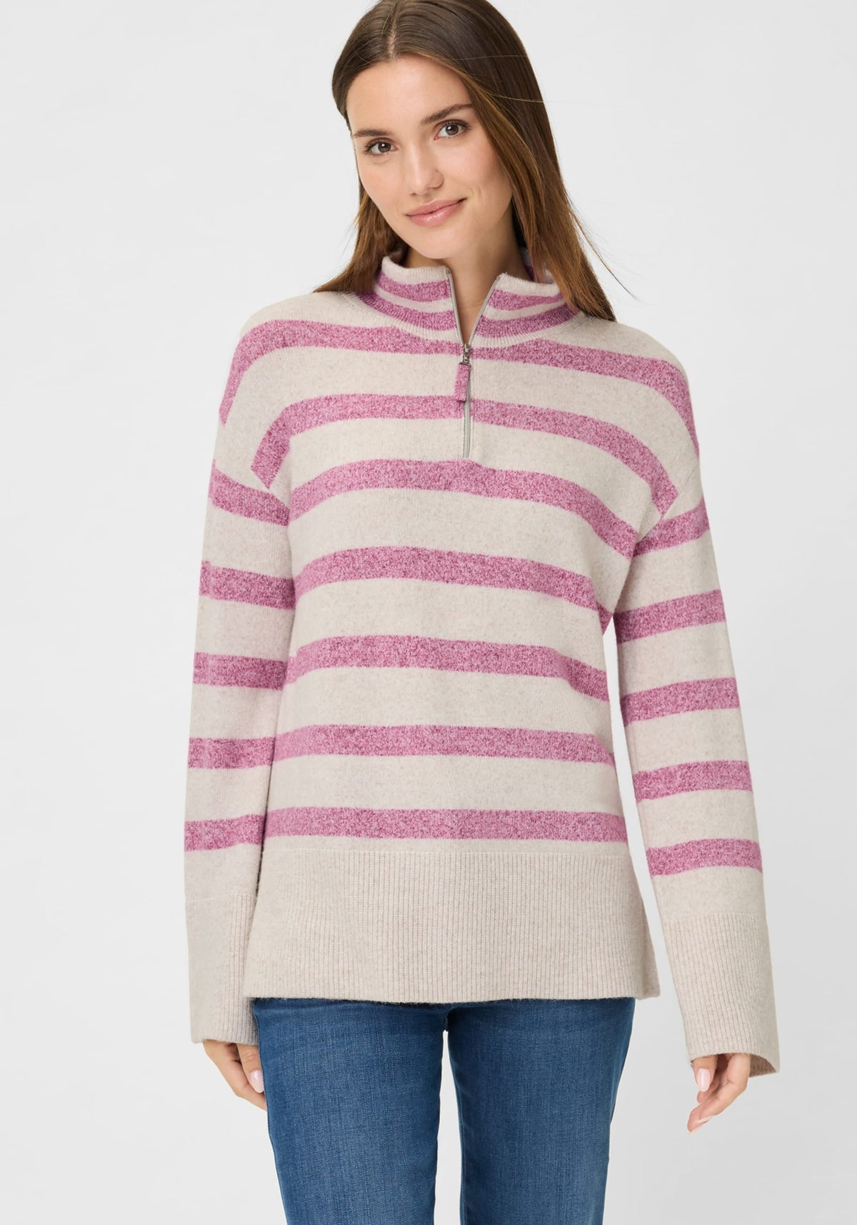 Striped 1/4 Zip Mock Neck Sweater